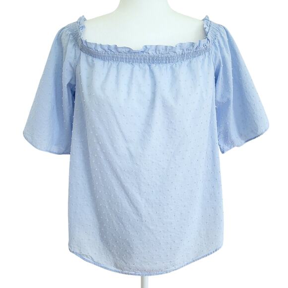 H&M Top Womens 4 Blue Swiss Dot Peasant Blouse Boho Cottagecore Kawaii Cute Twee - Picture 13 of 13